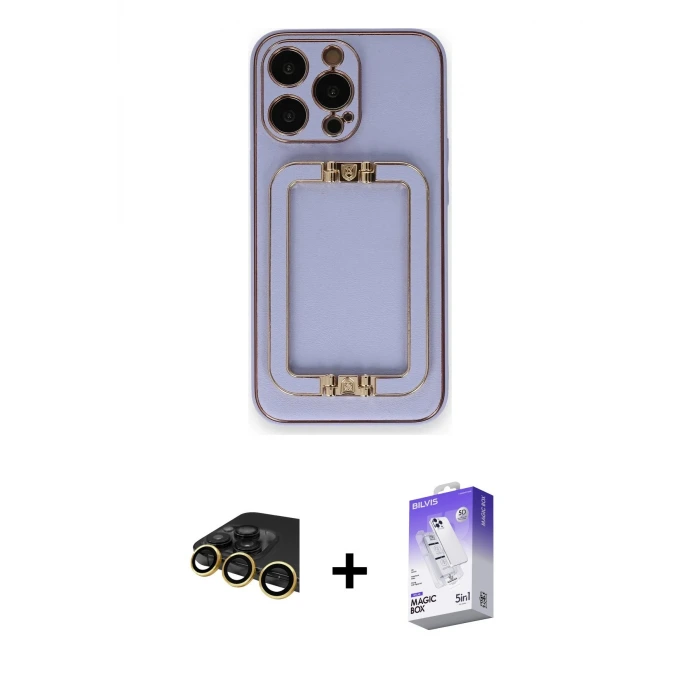 ieg™ iPhone 14 Pro Max Kılıf Kozmos Minimal Prime - Siyah Bilvis 5in1 3D Magic Cam Ekran Koruyucu + Raze Metal Kamera Lens - GD