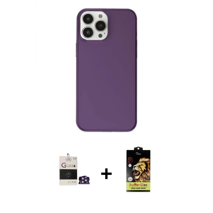 ieg™ iPhone 14 Pro Max Kılıf Kutup Doku Koleksiyonu - Siyah Buffer Cam Ekran Koruyucu + Bilvis Titan Kamera Lens - GS