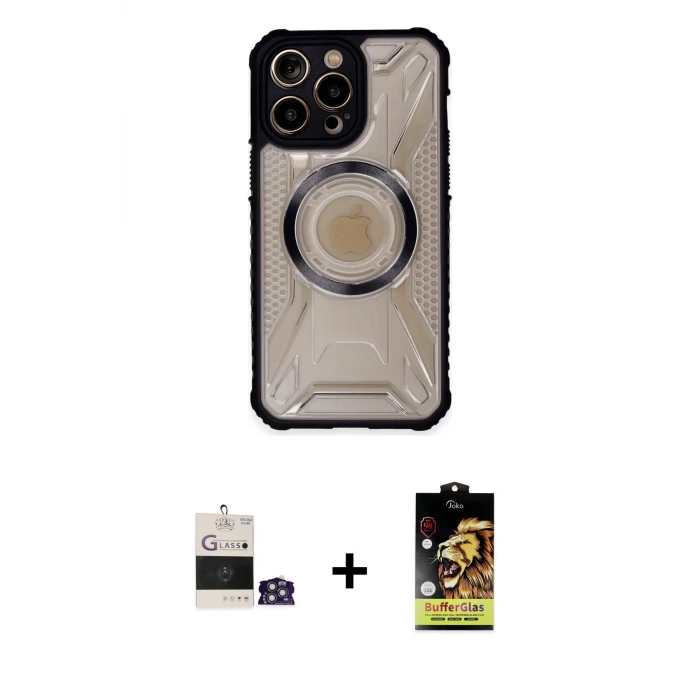 ieg™ iPhone 14 Pro Max Kılıf Kutup Modern - Siyah Buffer Cam Ekran Koruyucu + Bilvis Titan Kamera Lens - GS
