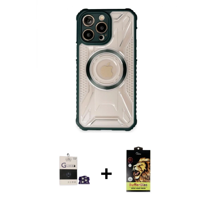 ieg™ iPhone 14 Pro Max Kılıf Kutup Modern - Siyah Buffer Cam Ekran Koruyucu + Bilvis Titan Kamera Lens - GS