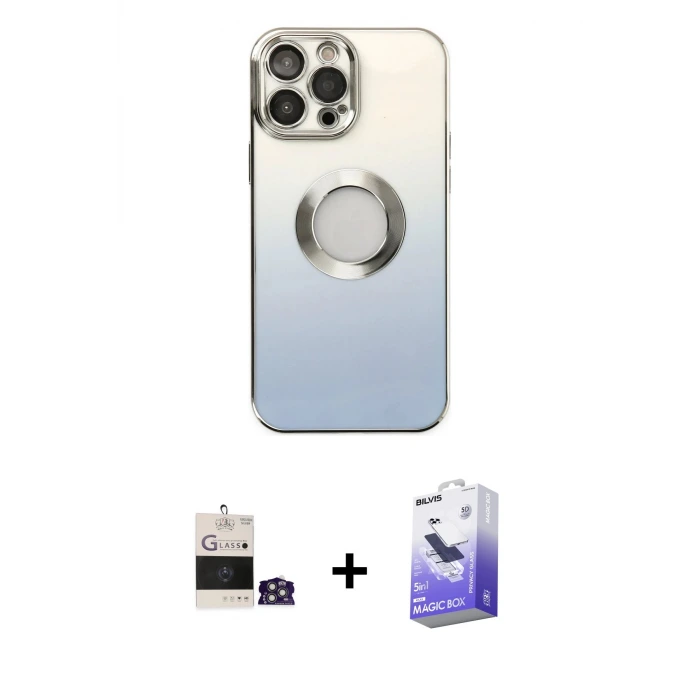 ieg™ iPhone 14 Pro Max Kılıf Kutup Yansıma Özel Seri - Siyah Bilvis 5in1 5D Magic Hayalet Cam Ekran Koruyucu + Bilvis Titan Kamera Lens - GS