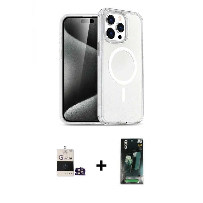 ieg™ iPhone 14 Pro Max Kılıf Nova Asil Prime - Şeffaf 360 Full Body Arka Koruyucu + Bilvis Titan Kamera Lens - GD