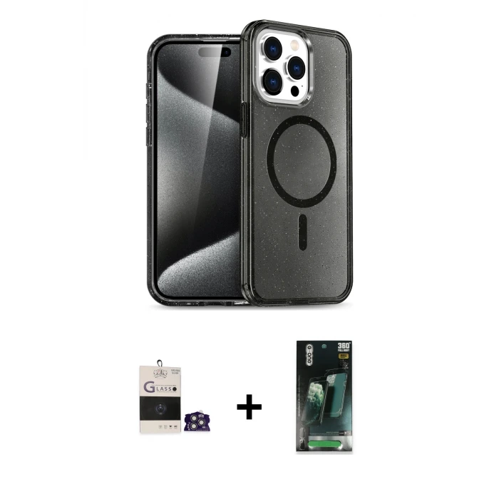 ieg™ iPhone 14 Pro Max Kılıf Nova Asil Prime - Şeffaf 360 Full Body Arka Koruyucu + Bilvis Titan Kamera Lens - GS