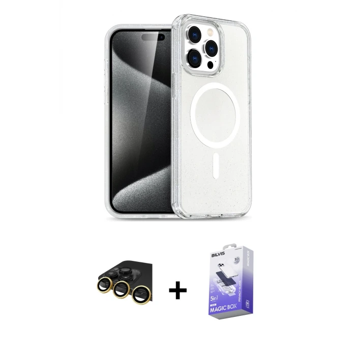 ieg™ iPhone 14 Pro Max Kılıf Nova Asil Prime - Siyah Bilvis 5in1 5D Magic Hayalet Cam Ekran Koruyucu + Raze Metal Kamera Lens - GD
