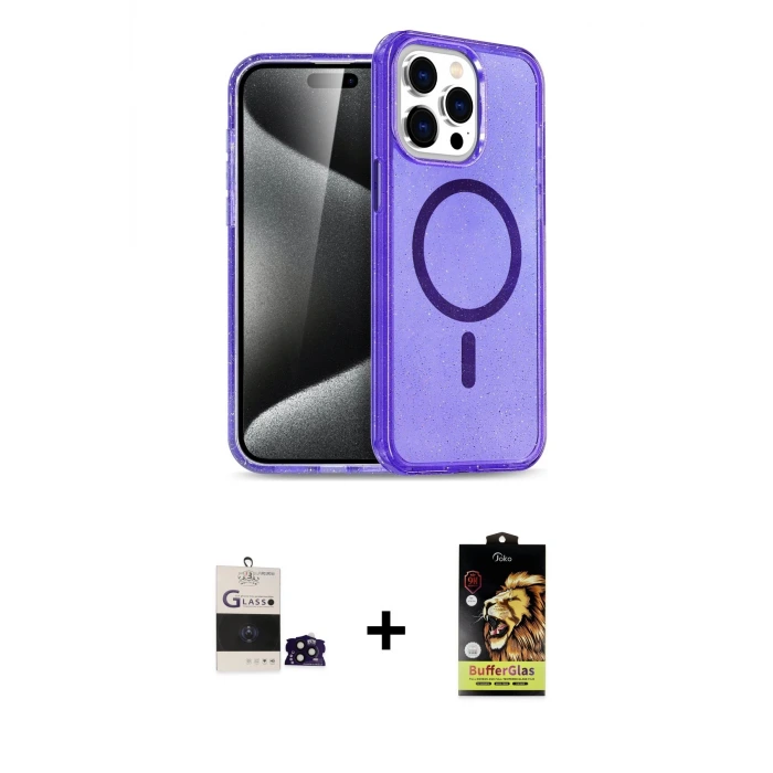 ieg™ iPhone 14 Pro Max Kılıf Nova Asil Prime - Siyah Buffer Cam Ekran Koruyucu + Bilvis Titan Kamera Lens - SH