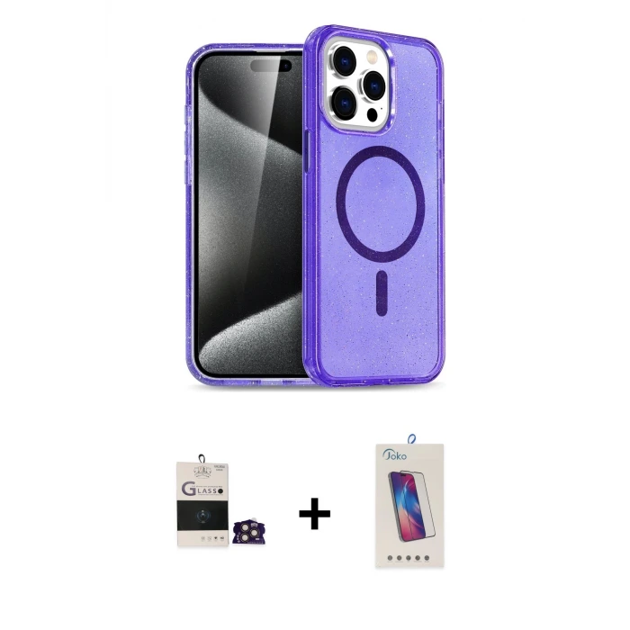 ieg™ iPhone 14 Pro Max Kılıf Nova Asil Prime - Siyah Joko 5D Cam + Bilvis Titan Kamera Lens - GD