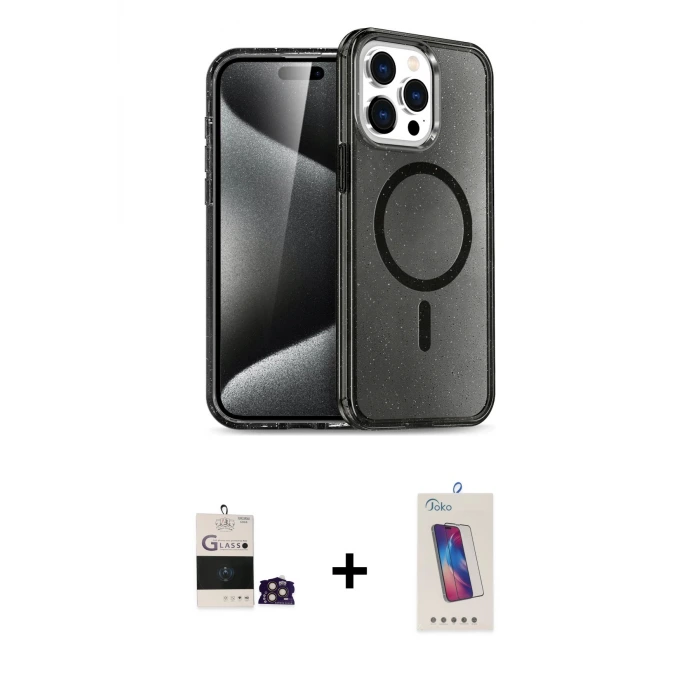 ieg™ iPhone 14 Pro Max Kılıf Nova Asil Prime - Siyah Joko 5D Cam + Bilvis Titan Kamera Lens - GD