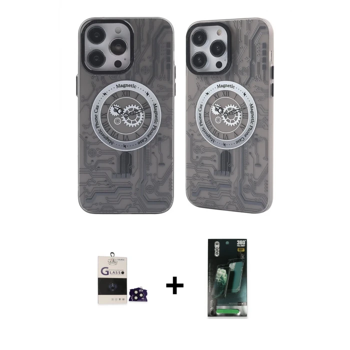 ieg™ iPhone 14 Pro Max Kılıf Nova Doku Koleksiyonu - Şeffaf 360 Full Body Arka Koruyucu + Bilvis Titan Kamera Lens - SH