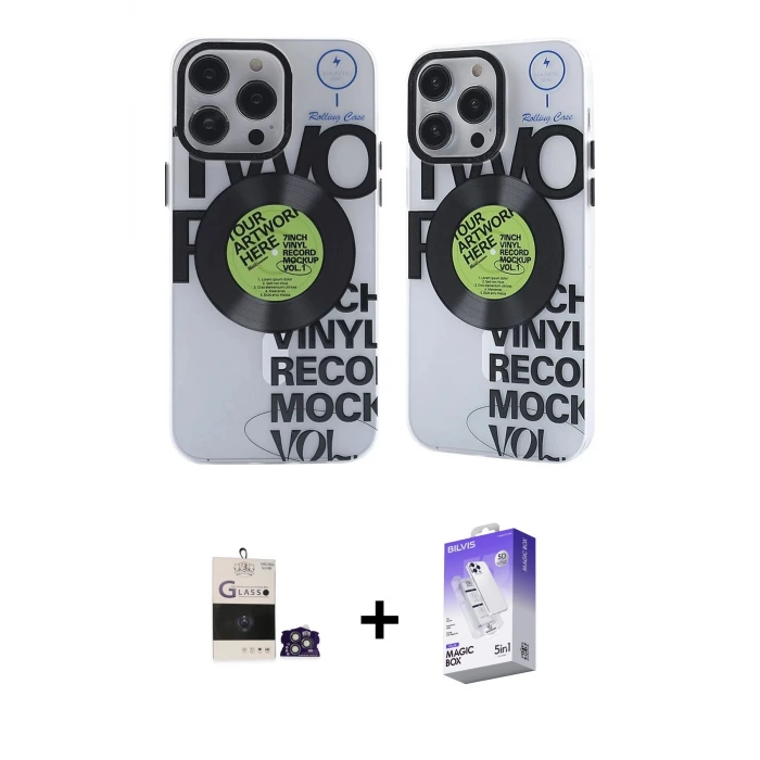 ieg™ iPhone 14 Pro Max Kılıf Nova Doku Koleksiyonu - Siyah Bilvis 5in1 3D Magic Cam Ekran Koruyucu + Bilvis Titan Kamera Lens - GS