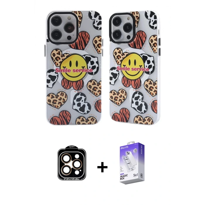 ieg™ iPhone 14 Pro Max Kılıf Nova Doku Koleksiyonu - Siyah Bilvis 5in1 3D Magic Cam Ekran Koruyucu + PVD Metal Kamera Lens - TU