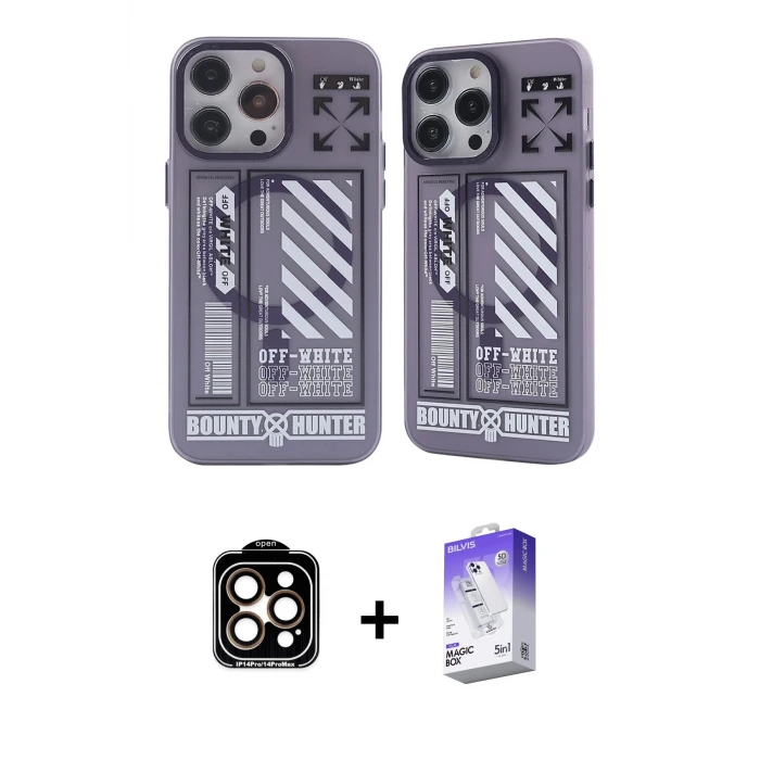 ieg™ iPhone 14 Pro Max Kılıf Nova Doku Koleksiyonu - Siyah Bilvis 5in1 3D Magic Cam Ekran Koruyucu + PVD Metal Kamera Lens - TU
