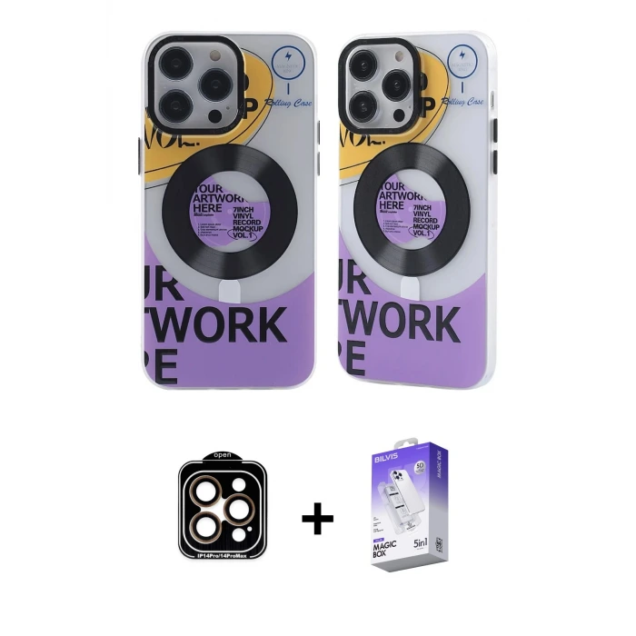 ieg™ iPhone 14 Pro Max Kılıf Nova Doku Koleksiyonu - Siyah Bilvis 5in1 3D Magic Cam Ekran Koruyucu + PVD Metal Kamera Lens - TU