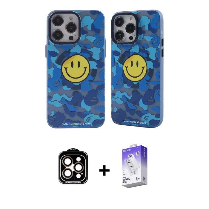 ieg™ iPhone 14 Pro Max Kılıf Nova Doku Koleksiyonu - Siyah Bilvis 5in1 3D Magic Cam Ekran Koruyucu + PVD Metal Kamera Lens - TU