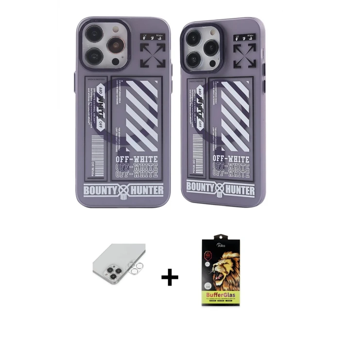ieg™ iPhone 14 Pro Max Kılıf Nova Doku Koleksiyonu - Siyah Buffer Cam Ekran Koruyucu + Band Metal Kamera Lens - GS