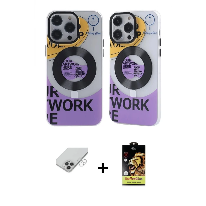 ieg™ iPhone 14 Pro Max Kılıf Nova Doku Koleksiyonu - Siyah Buffer Cam Ekran Koruyucu + Band Metal Kamera Lens - GS