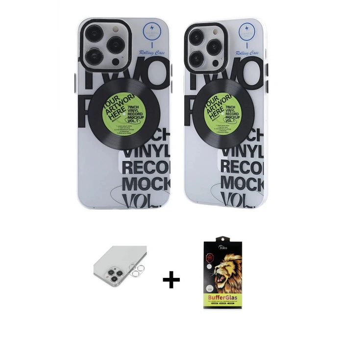 ieg™ iPhone 14 Pro Max Kılıf Nova Doku Koleksiyonu - Siyah Buffer Cam Ekran Koruyucu + Band Metal Kamera Lens - GS