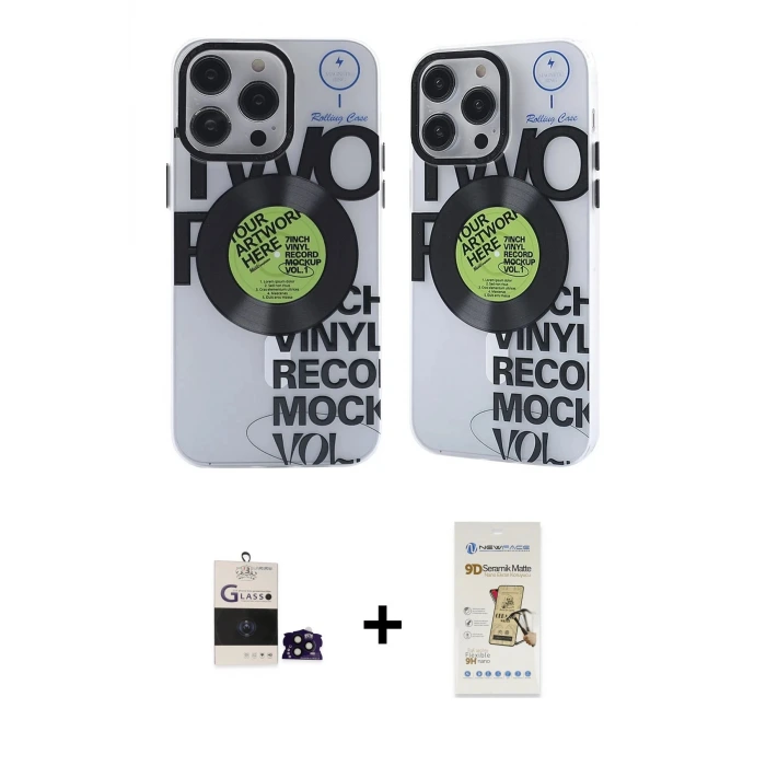 ieg™ iPhone 14 Pro Max Kılıf Nova Doku Koleksiyonu - Siyah Mat Seramik Nano Ekran Koruyucu + Bilvis Titan Kamera Lens - SH
