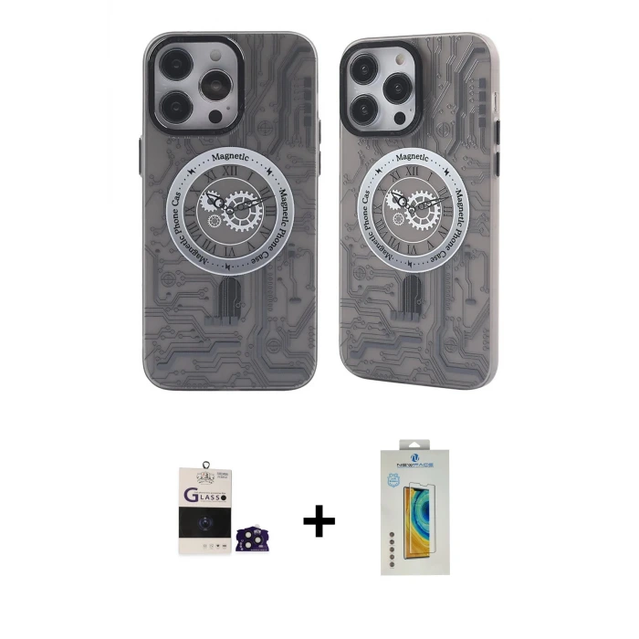 ieg™ iPhone 14 Pro Max Kılıf Nova Doku Koleksiyonu - Siyah Polymer Nano Ekran Koruyucu + Bilvis Titan Kamera Lens - DNMR