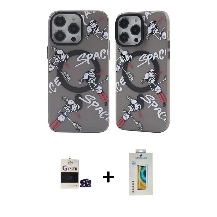 ieg™ iPhone 14 Pro Max Kılıf Nova Doku Koleksiyonu - Siyah Polymer Nano Ekran Koruyucu + Bilvis Titan Kamera Lens - DNMR