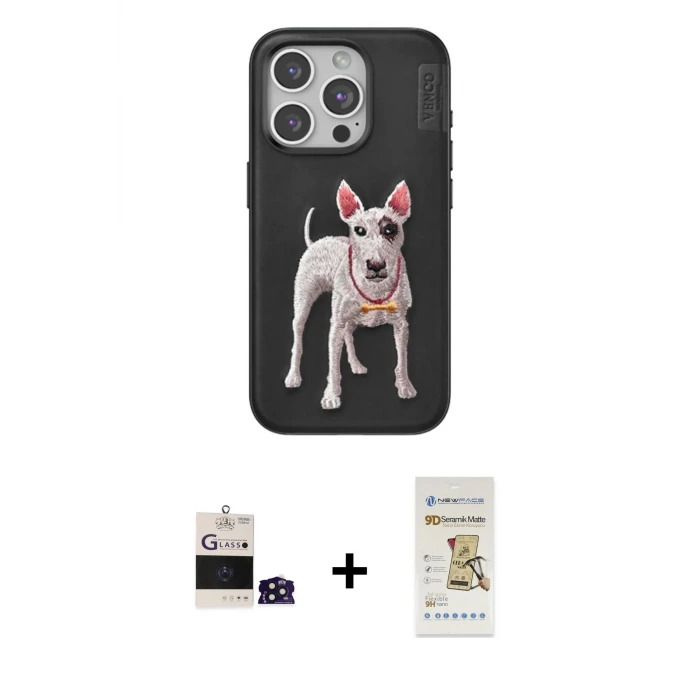 ieg™ iPhone 14 Pro Max Kılıf Nova Form Koleksiyonu - Siyah Mat Seramik Nano Ekran Koruyucu + Bilvis Titan Kamera Lens - DNMR