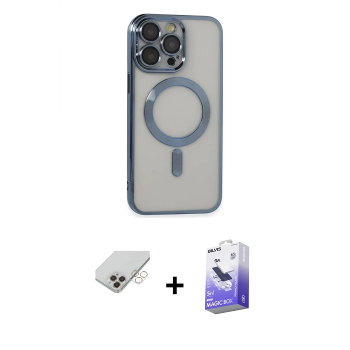 ieg™ iPhone 14 Pro Max Kılıf Nova Işık Özel Seri - Siyah Bilvis 5in1 5D Magic Hayalet Cam Ekran Koruyucu + Band Metal Kamera Lens - GD
