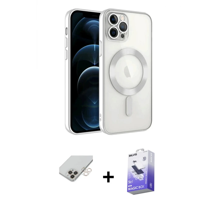 ieg™ iPhone 14 Pro Max Kılıf Nova Işık Özel Seri - Siyah Bilvis 5in1 5D Magic Hayalet Cam Ekran Koruyucu + Band Metal Kamera Lens - GD
