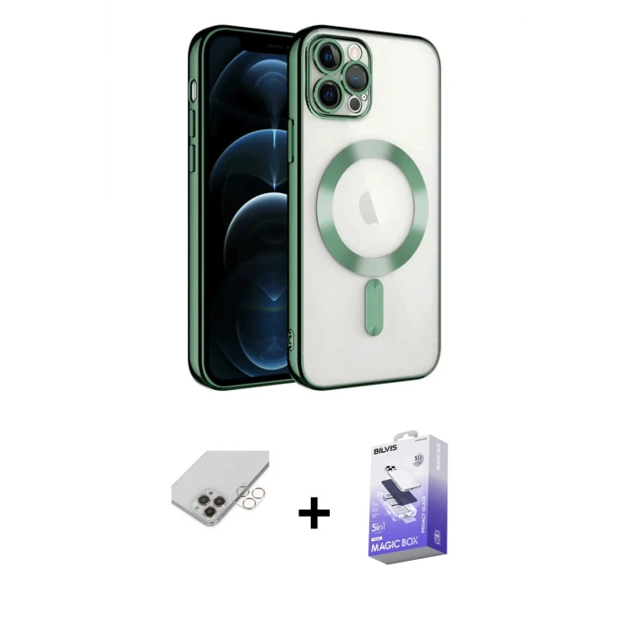 ieg™ iPhone 14 Pro Max Kılıf Nova Işık Özel Seri - Siyah Bilvis 5in1 5D Magic Hayalet Cam Ekran Koruyucu + Band Metal Kamera Lens - GD