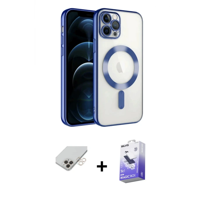 ieg™ iPhone 14 Pro Max Kılıf Nova Işık Özel Seri - Siyah Bilvis 5in1 5D Magic Hayalet Cam Ekran Koruyucu + Band Metal Kamera Lens - GD