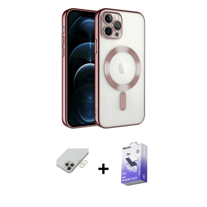 ieg™ iPhone 14 Pro Max Kılıf Nova Işık Özel Seri - Siyah Bilvis 5in1 5D Magic Hayalet Cam Ekran Koruyucu + Band Metal Kamera Lens - GD