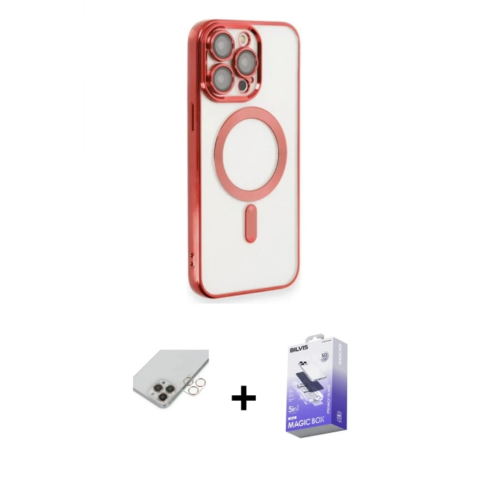 ieg™ iPhone 14 Pro Max Kılıf Nova Işık Özel Seri - Siyah Bilvis 5in1 5D Magic Hayalet Cam Ekran Koruyucu + Band Metal Kamera Lens - GD