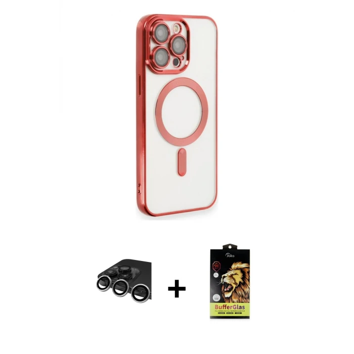 ieg™ iPhone 14 Pro Max Kılıf Nova Işık Özel Seri - Siyah Buffer Cam Ekran Koruyucu + Raze Metal Kamera Lens - GS
