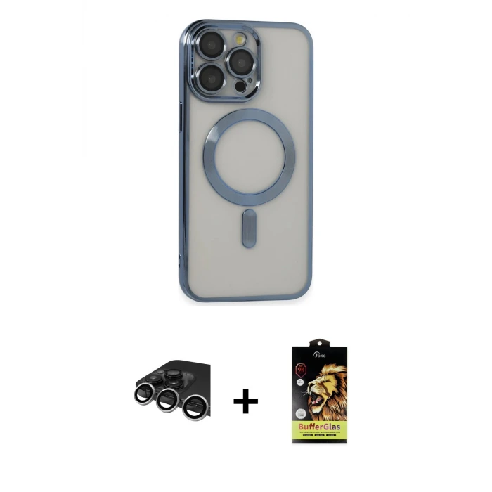 ieg™ iPhone 14 Pro Max Kılıf Nova Işık Özel Seri - Siyah Buffer Cam Ekran Koruyucu + Raze Metal Kamera Lens - GS