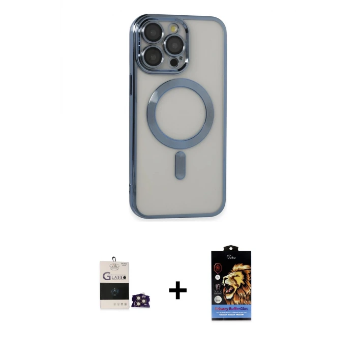 ieg™ iPhone 14 Pro Max Kılıf Nova Işık Özel Seri - Siyah Buffer Hayalet Cam Ekran Koruyucu + Bilvis Titan Kamera Lens - GD