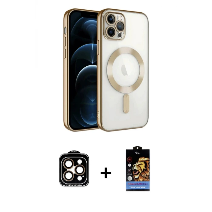 ieg™ iPhone 14 Pro Max Kılıf Nova Işık Özel Seri - Siyah Buffer Hayalet Cam Ekran Koruyucu + PVD Metal Kamera Lens - TU