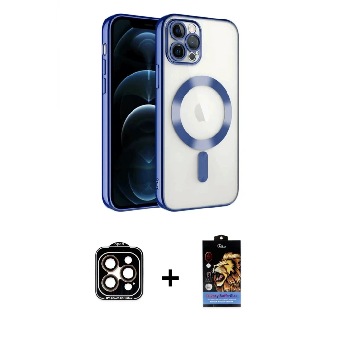 ieg™ iPhone 14 Pro Max Kılıf Nova Işık Özel Seri - Siyah Buffer Hayalet Cam Ekran Koruyucu + PVD Metal Kamera Lens - TU