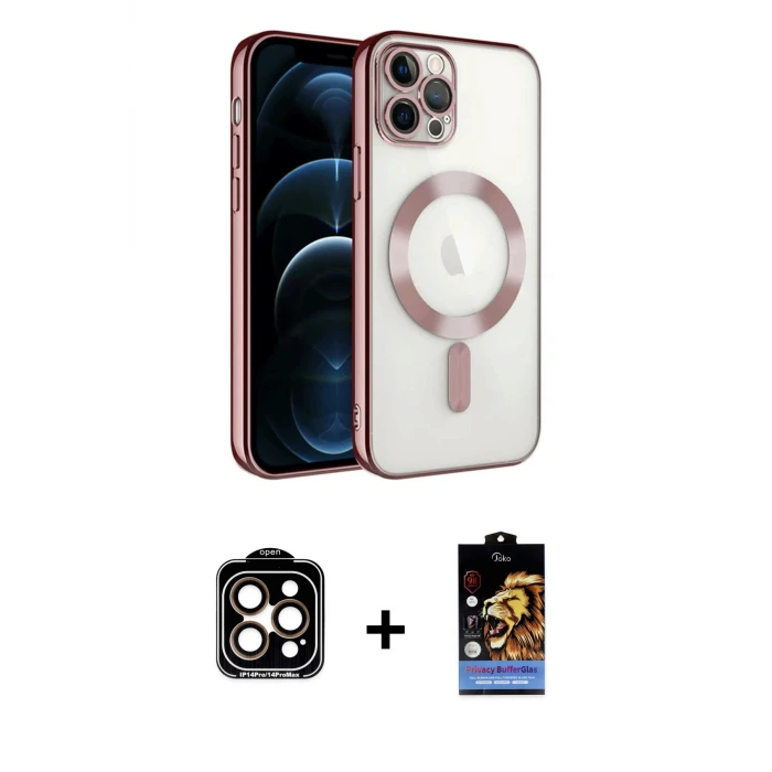 ieg™ iPhone 14 Pro Max Kılıf Nova Işık Özel Seri - Siyah Buffer Hayalet Cam Ekran Koruyucu + PVD Metal Kamera Lens - TU