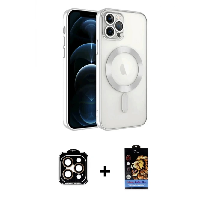 ieg™ iPhone 14 Pro Max Kılıf Nova Işık Özel Seri - Siyah Buffer Hayalet Cam Ekran Koruyucu + PVD Metal Kamera Lens - TU