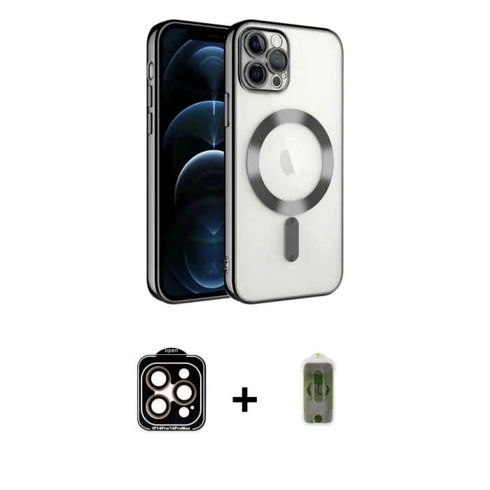 ieg™ iPhone 14 Pro Max Kılıf Nova Işık Özel Seri - Siyah Joko Magic 5D Hayalet Cam + PVD Metal Kamera Lens - TU