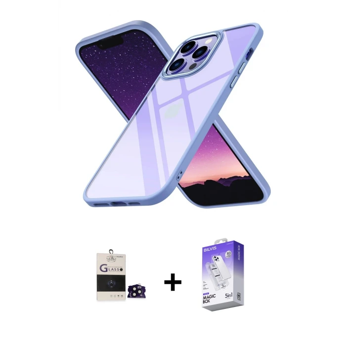 ieg™ iPhone 14 Pro Max Kılıf Nova Işık Serisi - Siyah Bilvis 5in1 3D Magic Cam Ekran Koruyucu + Bilvis Titan Kamera Lens - SH