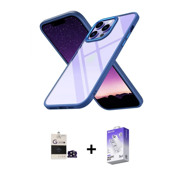 ieg™ iPhone 14 Pro Max Kılıf Nova Işık Serisi - Siyah Bilvis 5in1 3D Magic Cam Ekran Koruyucu + Bilvis Titan Kamera Lens - SH
