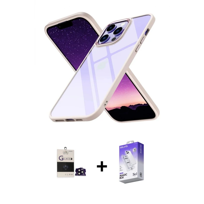 ieg™ iPhone 14 Pro Max Kılıf Nova Işık Serisi - Siyah Bilvis 5in1 3D Magic Cam Ekran Koruyucu + Bilvis Titan Kamera Lens - SH