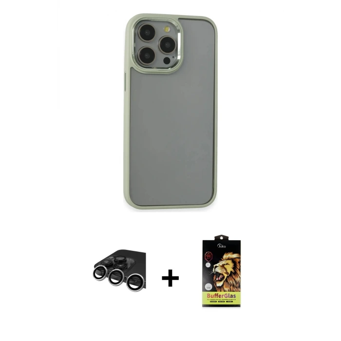ieg™ iPhone 14 Pro Max Kılıf Nova Işık Serisi - Siyah Buffer Cam Ekran Koruyucu + Raze Metal Kamera Lens - GS
