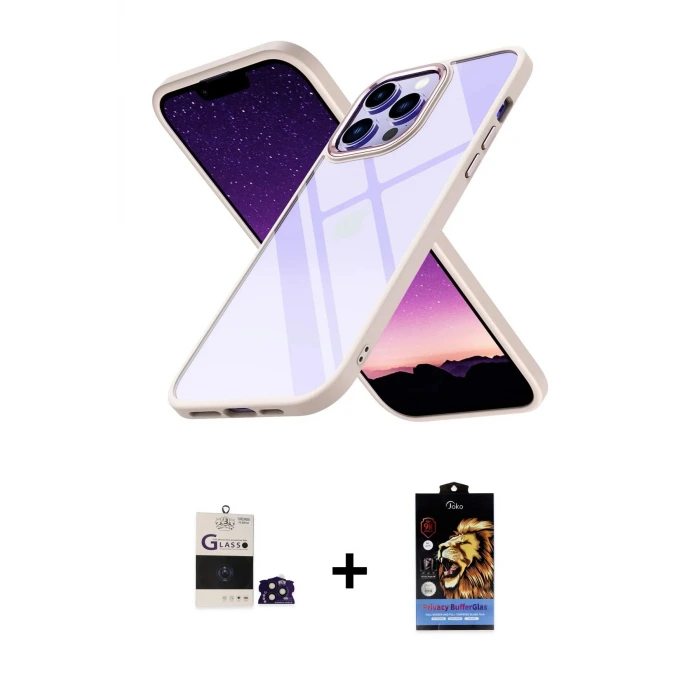 ieg™ iPhone 14 Pro Max Kılıf Nova Işık Serisi - Siyah Buffer Hayalet Cam Ekran Koruyucu + Bilvis Titan Kamera Lens - DNMR