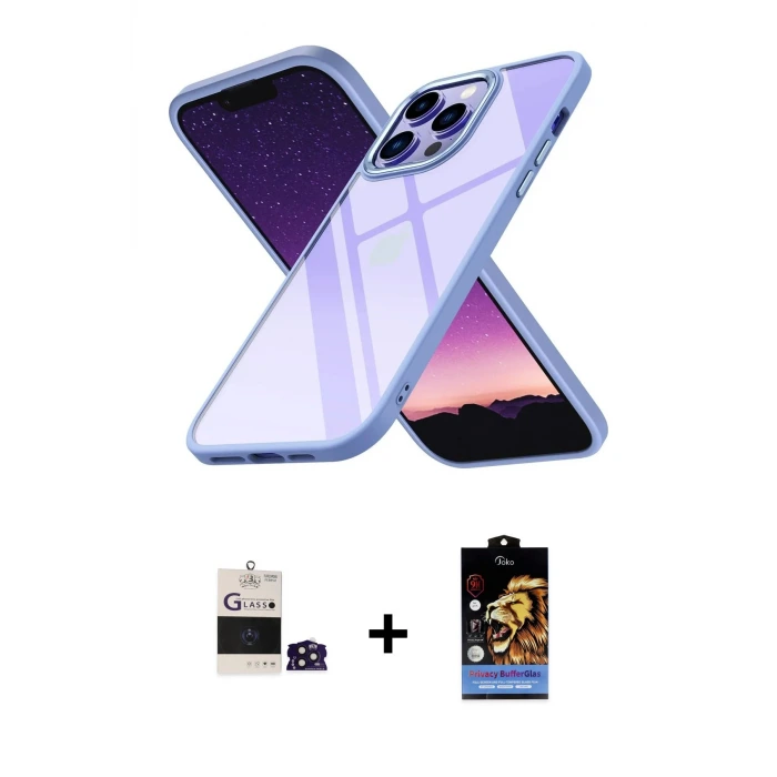 ieg™ iPhone 14 Pro Max Kılıf Nova Işık Serisi - Siyah Buffer Hayalet Cam Ekran Koruyucu + Bilvis Titan Kamera Lens - DNMR