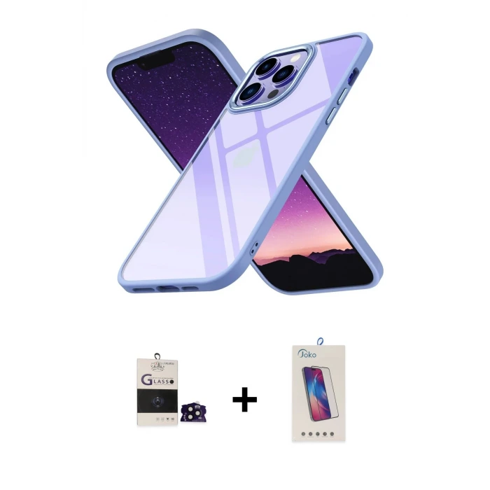 ieg™ iPhone 14 Pro Max Kılıf Nova Işık Serisi - Siyah Joko 5D Cam + Bilvis Titan Kamera Lens - SH