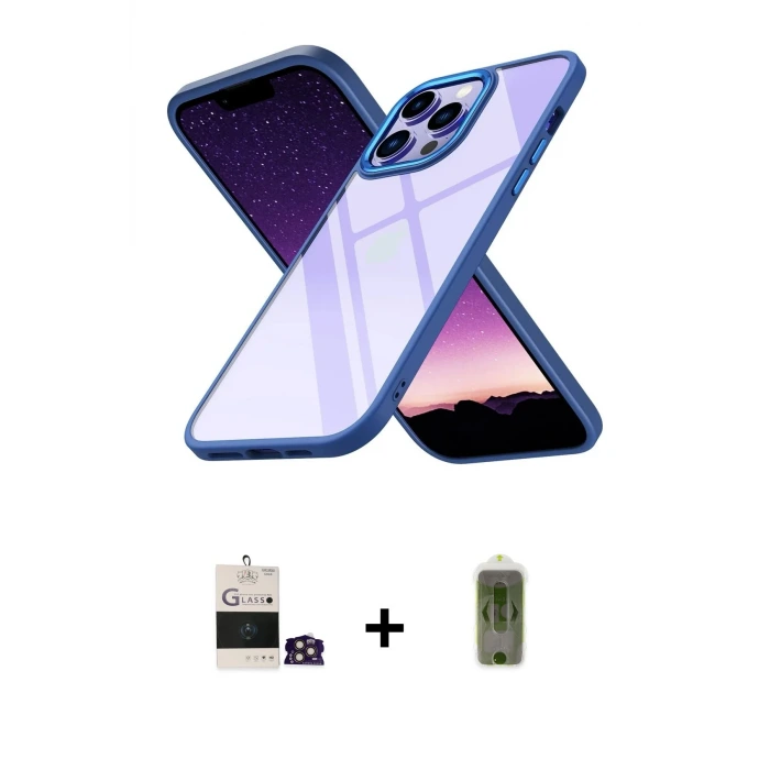 ieg™ iPhone 14 Pro Max Kılıf Nova Işık Serisi - Siyah Joko Magic 5D Hayalet Cam + Bilvis Titan Kamera Lens - GD
