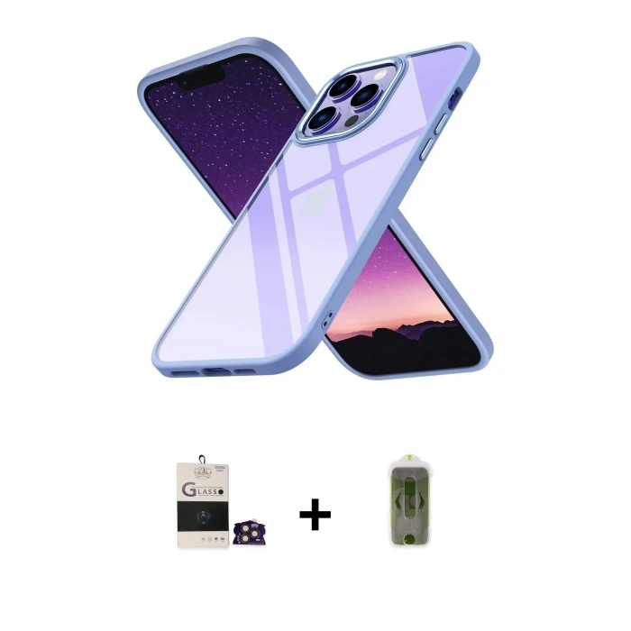 ieg™ iPhone 14 Pro Max Kılıf Nova Işık Serisi - Siyah Joko Magic 5D Hayalet Cam + Bilvis Titan Kamera Lens - GD