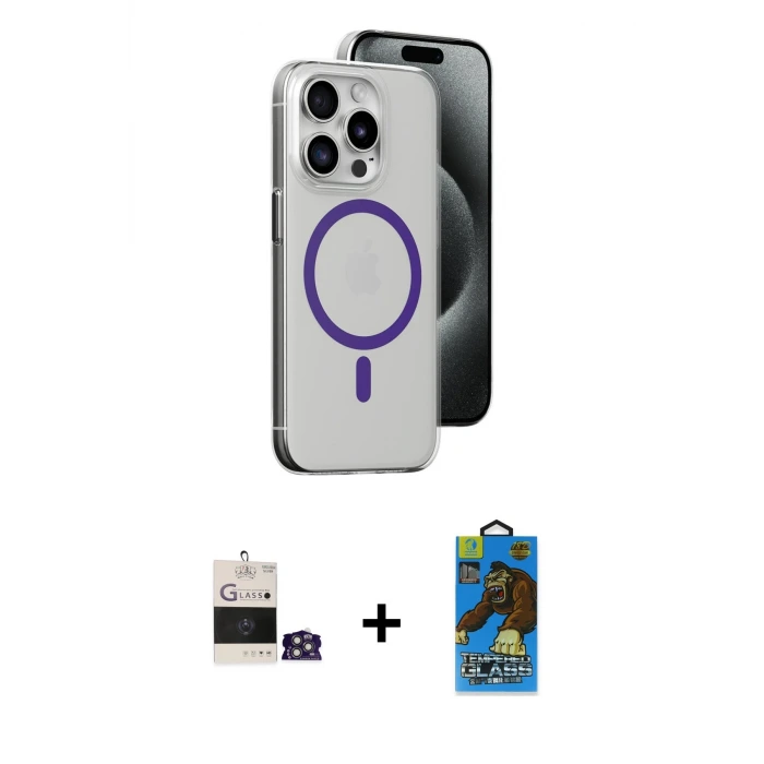 ieg™ iPhone 14 Pro Max Kılıf Odak Form Özel Seri - Siyah 18D Cam Ekran Koruyucu + Bilvis Titan Kamera Lens - GS