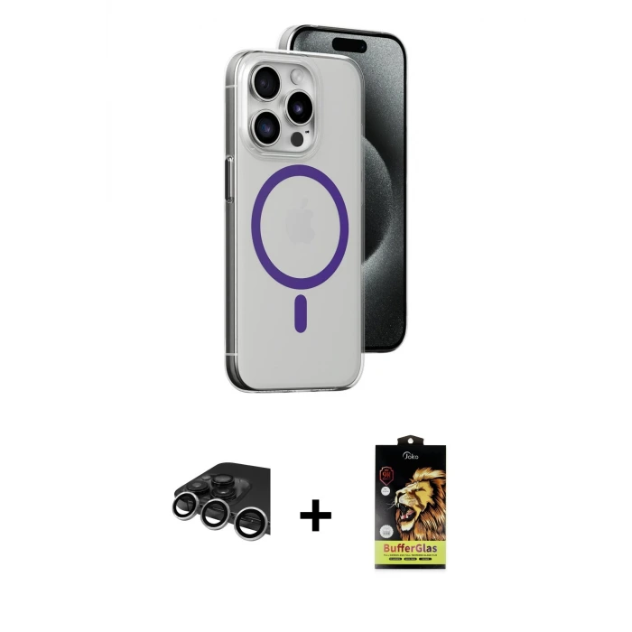 ieg™ iPhone 14 Pro Max Kılıf Odak Form Özel Seri - Siyah Buffer Cam Ekran Koruyucu + Raze Metal Kamera Lens - GS