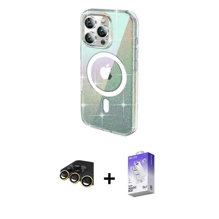 ieg™ iPhone 14 Pro Max Kılıf Odak Modern Serisi - Siyah Bilvis 5in1 3D Magic Cam Ekran Koruyucu + Raze Metal Kamera Lens - GD